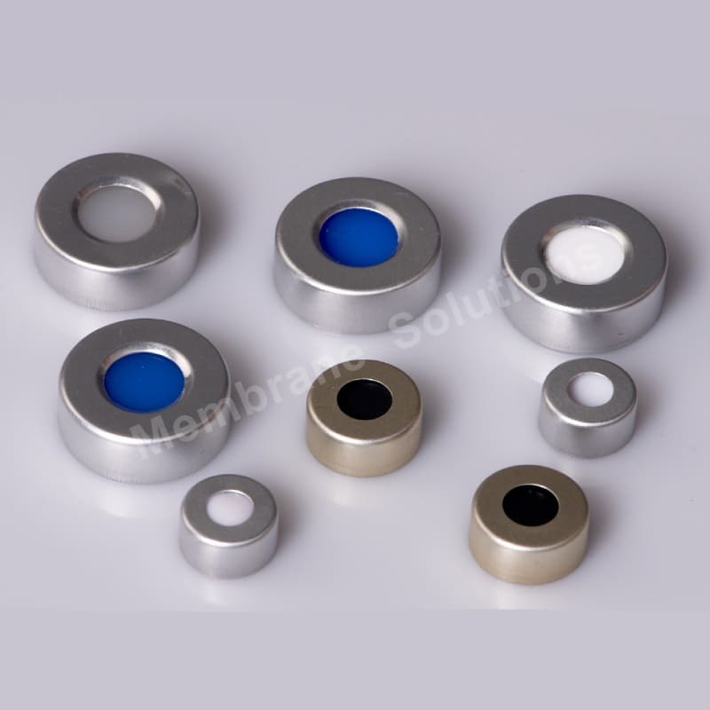 Крышки алюминиевые для виал с септой (PTFE/силикон), обжимные, 20 мм, 100 шт/уп, Membrane Solutions